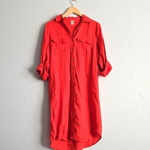 Magaschoni Orange 100% Linen Long Sleeve Shirt Button Down Dress Summer Dress
